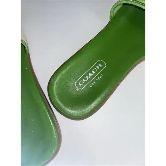 Coach Gabriella Green And Cream Turn Lock Slides. Sz 7.5 Read Description - Picture 4 of 10